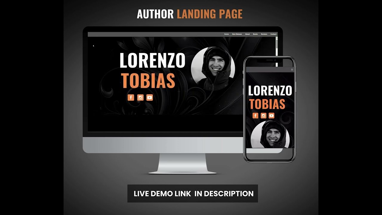 Dark Theme Author Canva Landing Page Website Template, Author Portfolio, Writer Website Theme