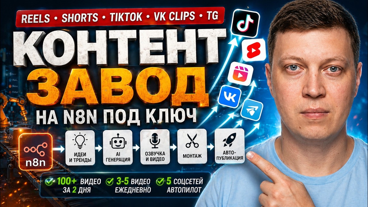 👉 Контент завод N8N: ИИ-автоматизация Reels, Shorts, TikTok, Clips, TG // N8N шаблоны для бизнеса