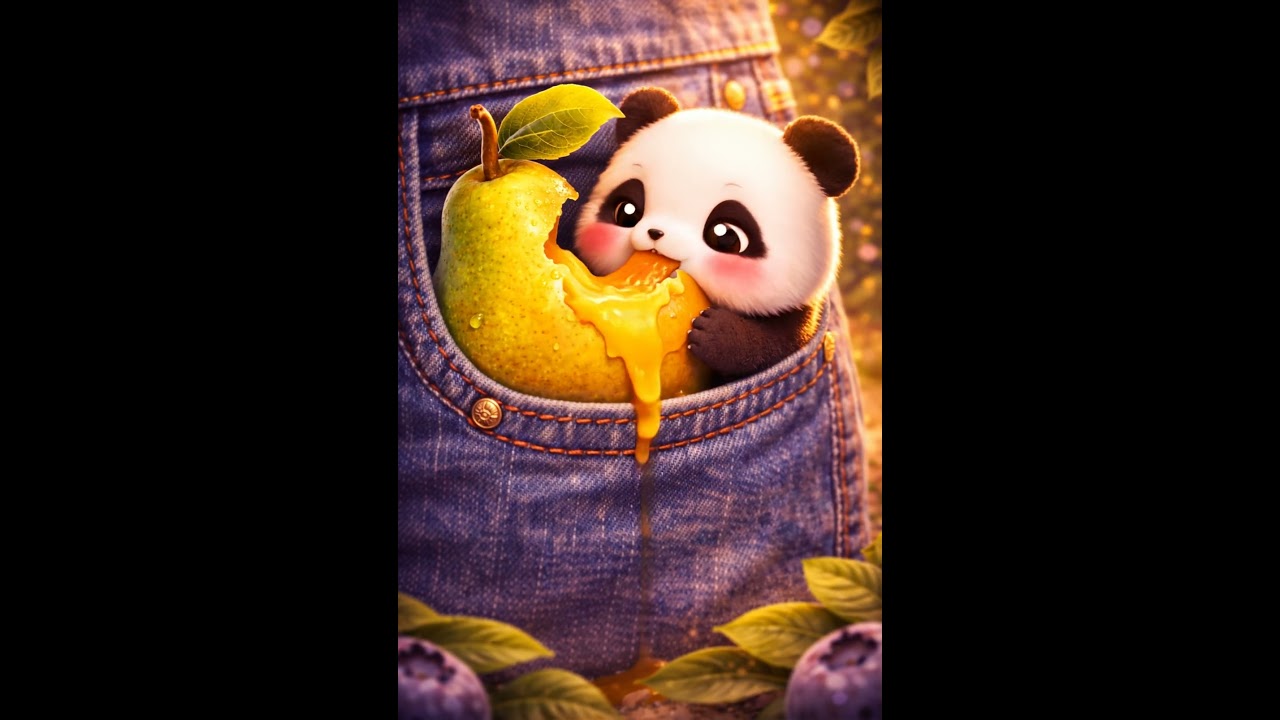 Pocket Panda Takes a Juicy Pear Bite 🐼🍐  
