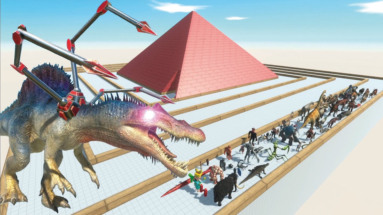 ESCAPE FROM ROBO SPINOSAURUS - LAST SURVIVOR - PYRAMID COURSE - Animal Revolt Battle Simulator