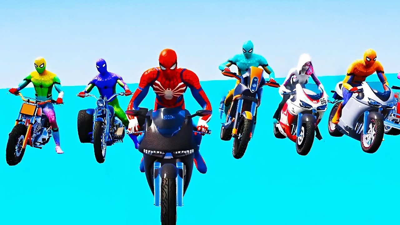 Top 10 Spider-Man Character VS Spider-Man Motorcycle Challenge Super Ramp!