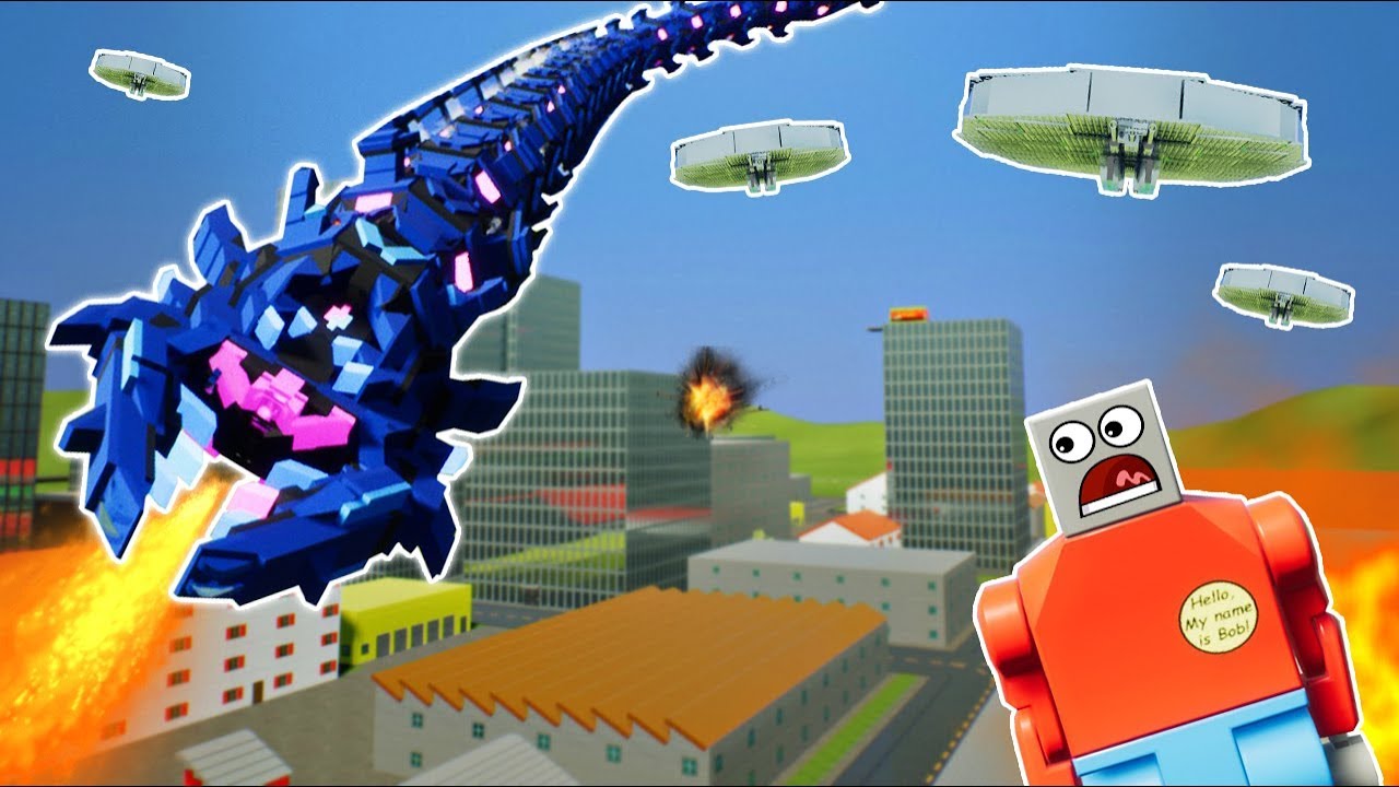MASSIVE LEGO MONSTER DESTROYS CITY! - Brick Rigs Gameplay Challenge & Creations - UFO Invasion