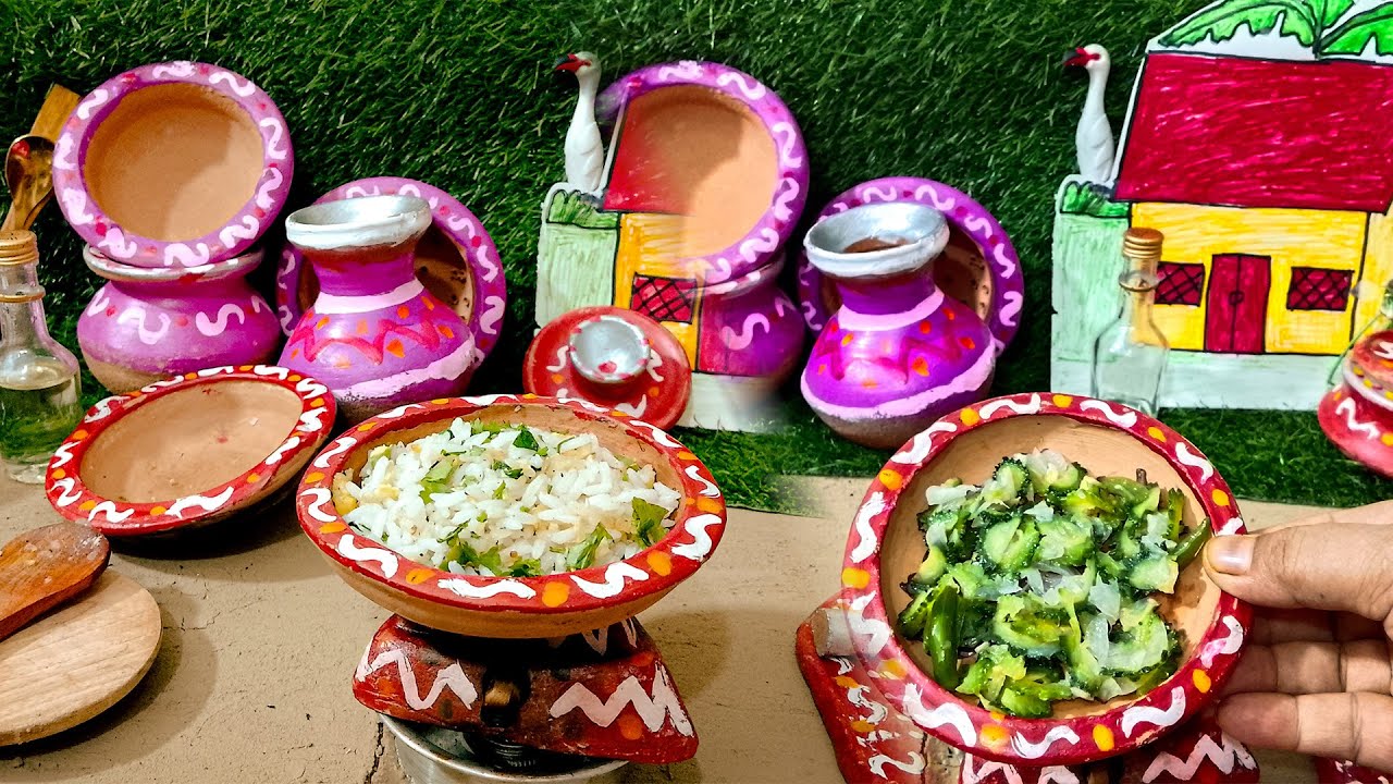 Miniature Kitchen Cooking | Bitter Gourd Fry & Egg Fried Rice