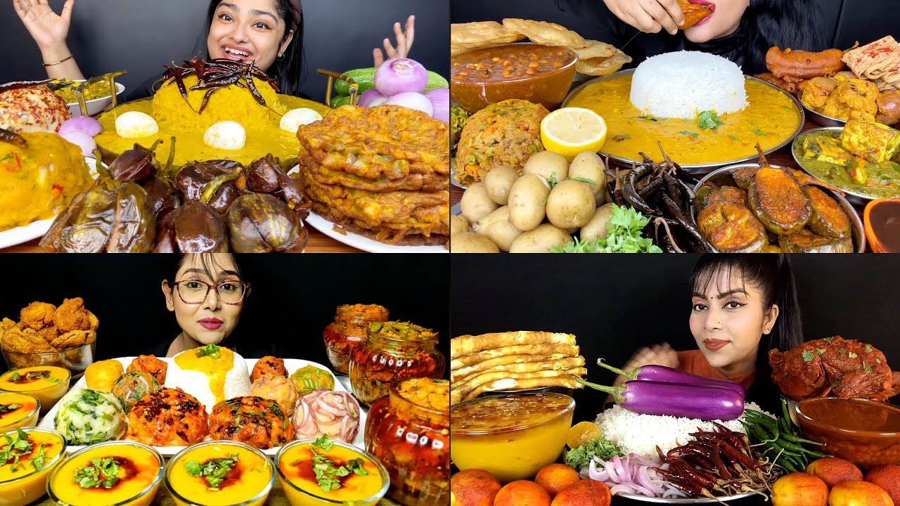 Asmr:Eating Daal Chawal With Different Types of Bharta,Baigan Bharta,Aloo Bharta,Lesun Bharta,fries🔥