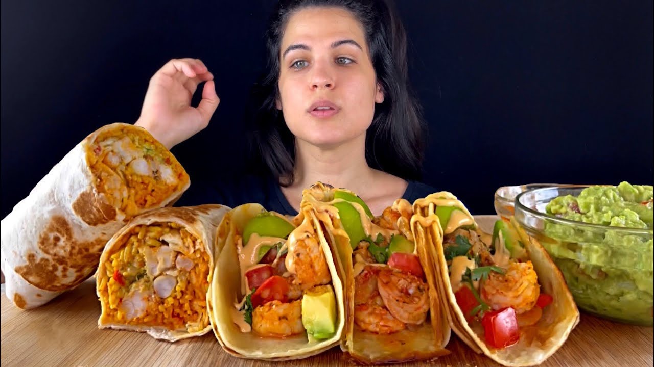 HOMEMADE SHRIMP BURRITO & TACOS | ASMR | MUKBANG | EATING SOUNDS