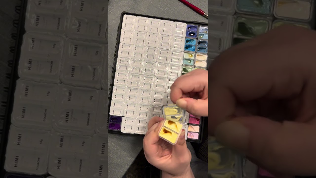 Himi Gouache unboxing and mixing ASMR