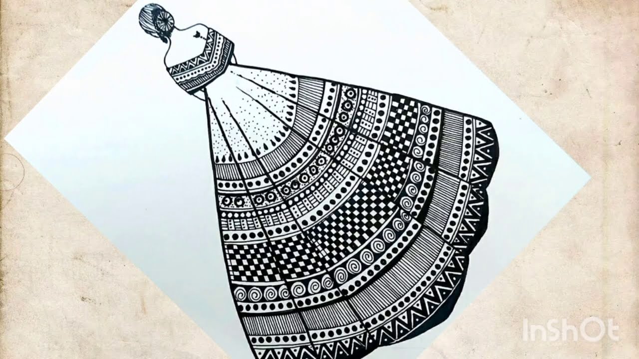 Gown Mandala Art for beginners || Step by step Mandala Zentangle Art Doodle Art