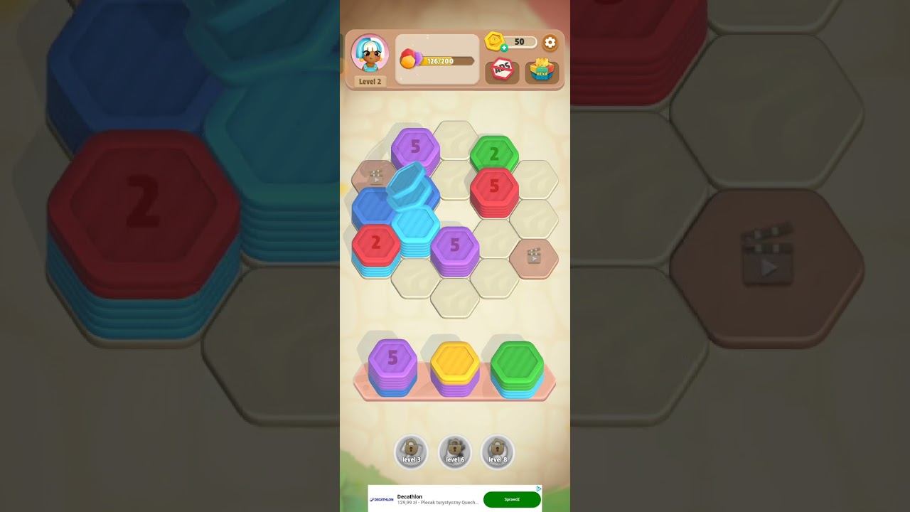 Hexa Stack:Sorting Puzzle-Level 2 NO BOOSTERS #hexastack #sortingpuzzle #hexasort