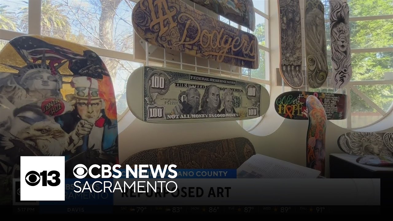 Prisoners artwork on repurposed skateboards displayed at Vacaville Museum