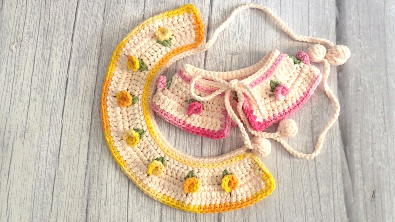 #71  Knit flowers colorful pet collar Lovely Pet Collar Crochet Totorial