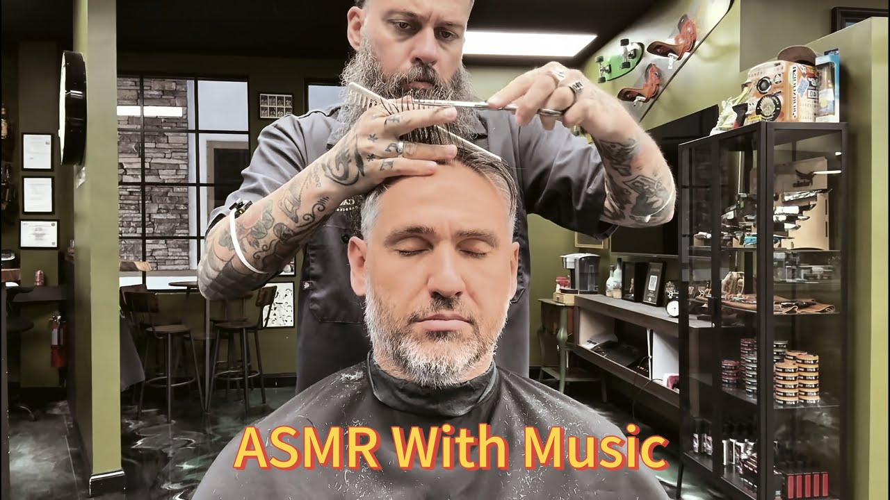 ASMR With Music, Relaxing Men’s Haircut & Beard Trim for Sleep & Focus