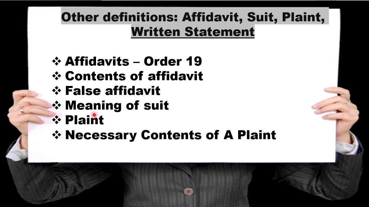 MEANING OF - AFFIDAVIT/SUIT/PLAINT/WRITTEN STATEMENT [for PCS J & other law exams]