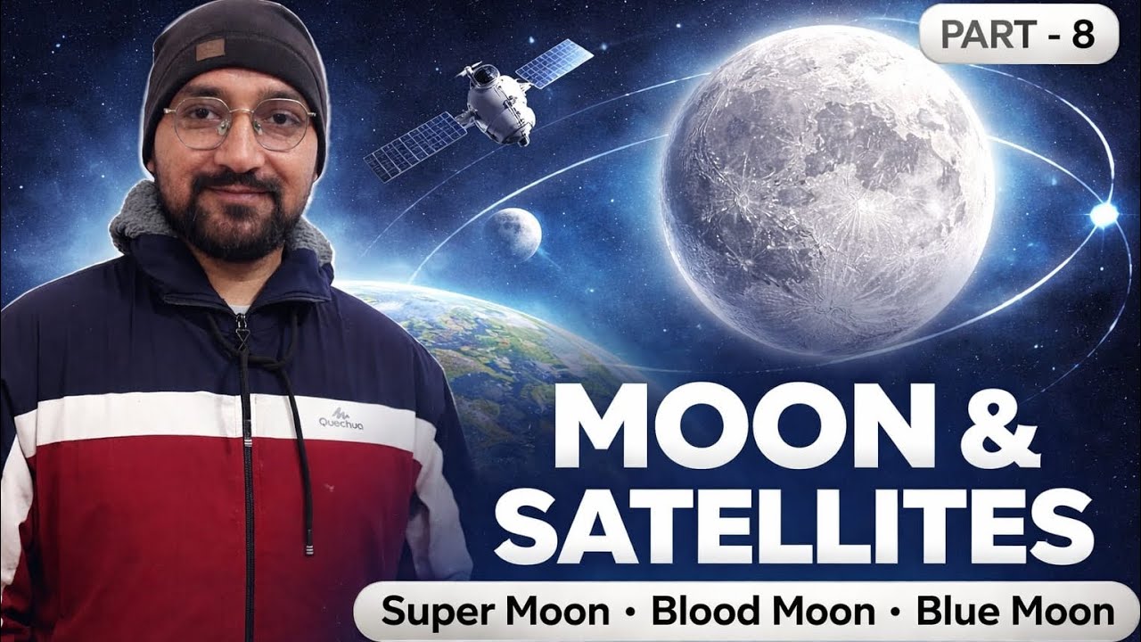 World Geography – Part 8 | उपग्रह, चंद्रमा | Super Moon, Blood Moon, Blue Moon & Apogee