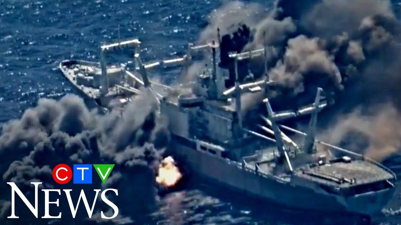 Watch this decommissioned U.S. Navy ship get blown up during a military training exercise
