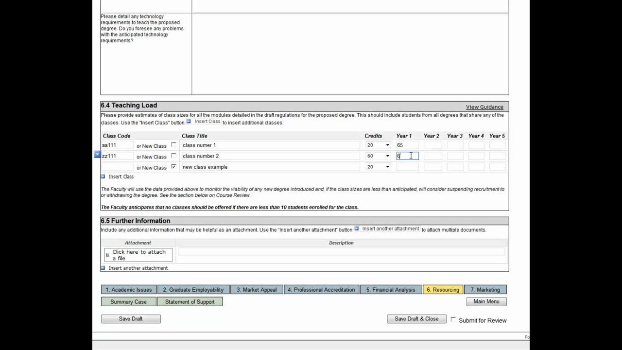 Course form:  Teaching Load