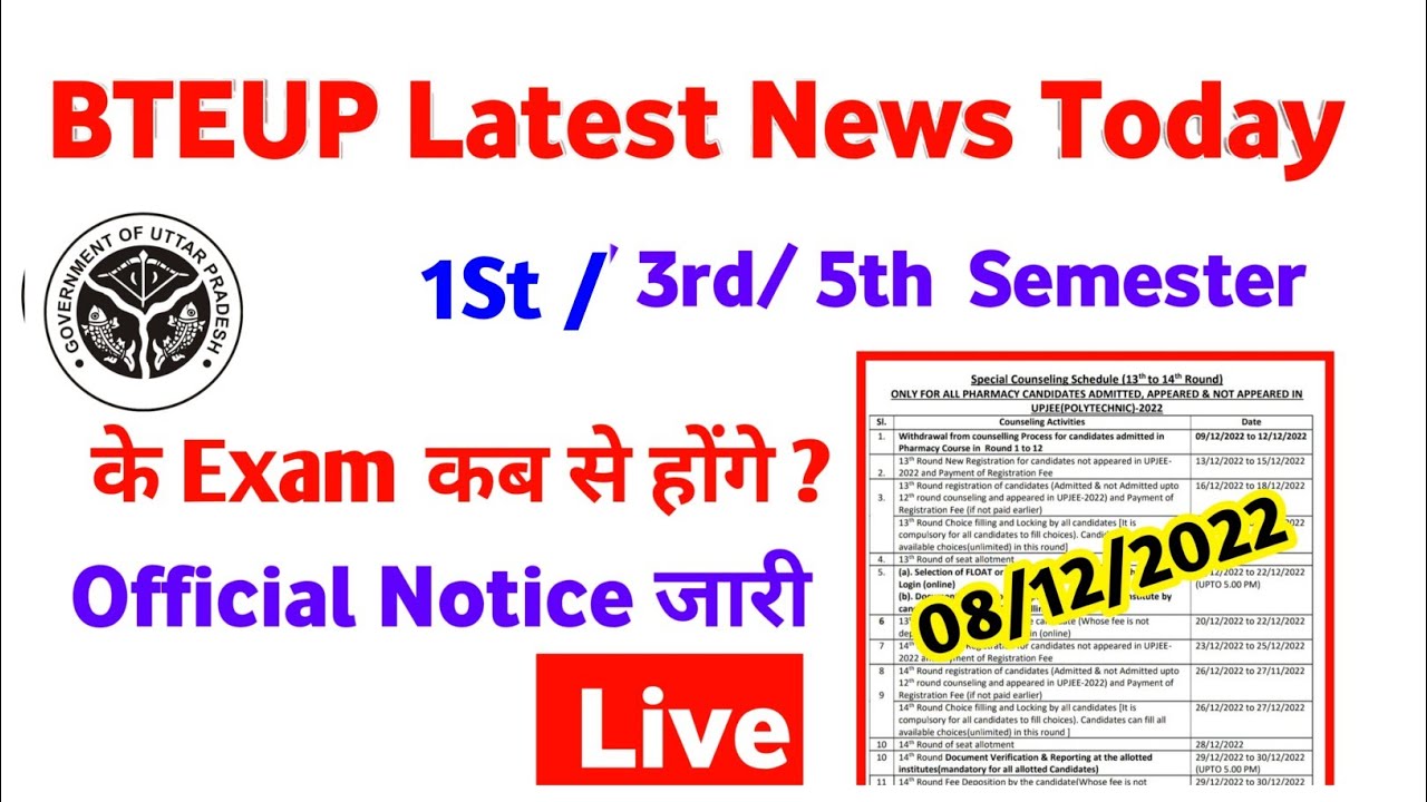 Bteup exam latest news today, bteup exam 2022, upbte news today, bteup latest news today, bteup exam