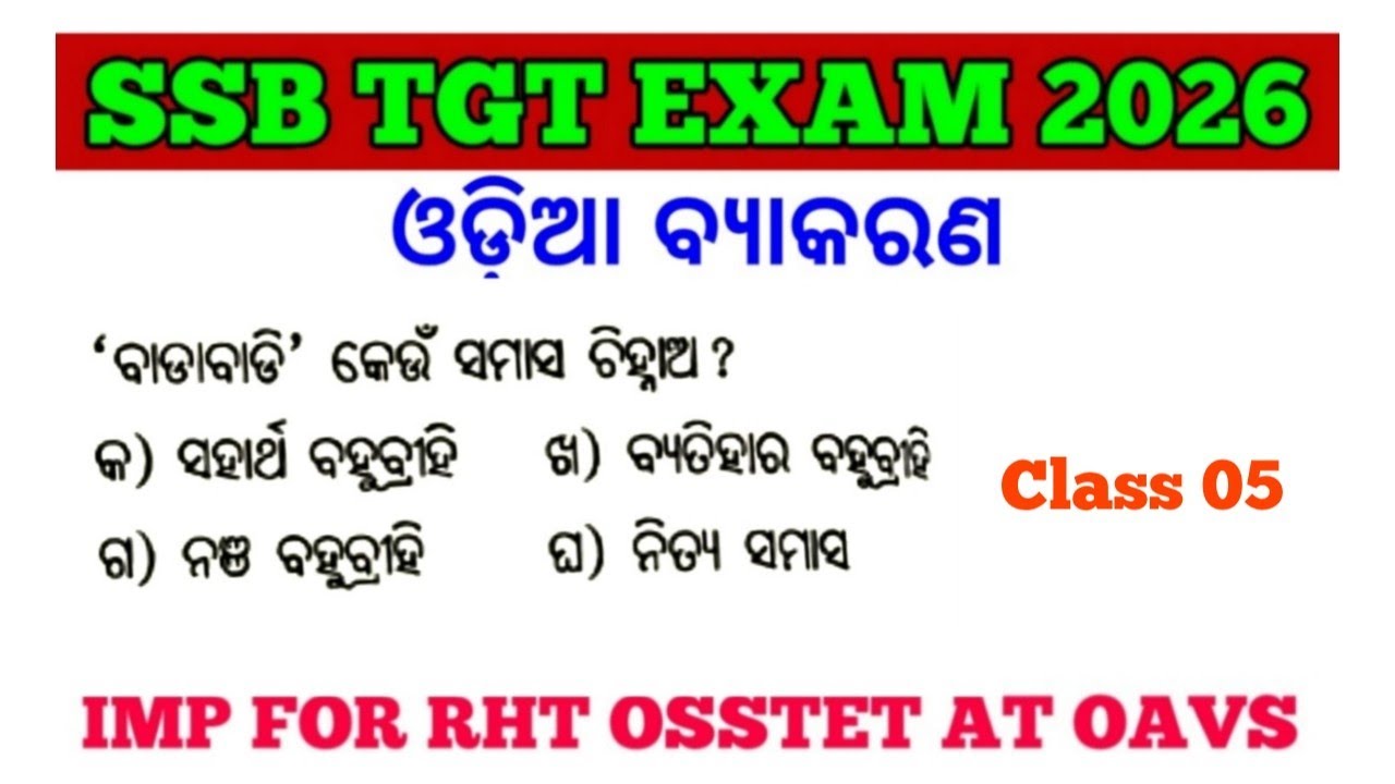 SSB TGT Exam 2026 !! Odia Grammar MCQs !! Imp for RHT AT OAVS Exam !! cine tv Odisha !!