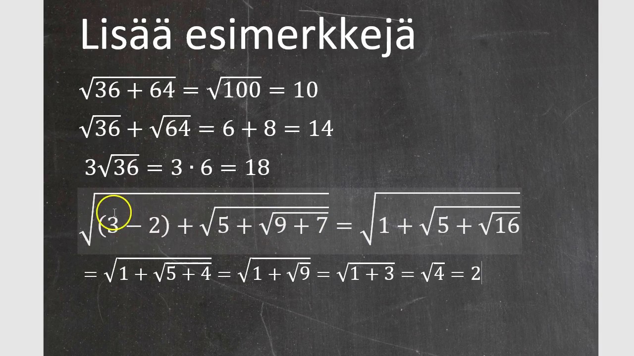 7. luokan matematiikka, kurssi 3: 16. Neliöjuurilaskujen esimerkkejä