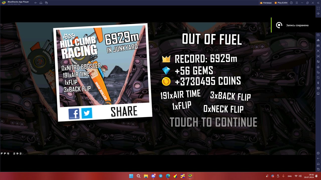 Hill Climb Racing Dragster + Junkyard 6929m (full run)
