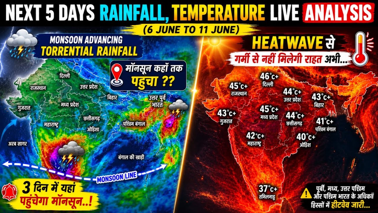 India Weather Update | Monsoon Progress, 5 Days Rainfall & Heatwave Detailed Outlook (6&ndash;11 June)