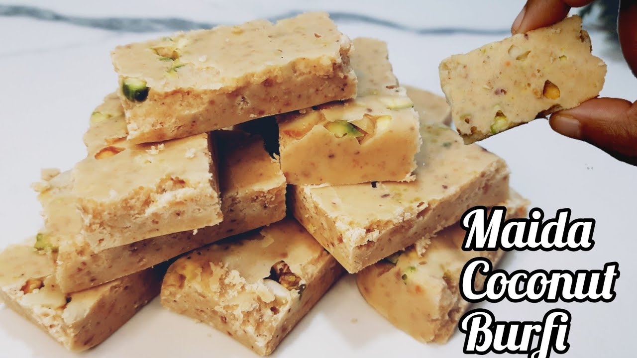 Super Soft Maida Coconut Barfi Recipe | Coconut Halkova | Mouth melting Barfi