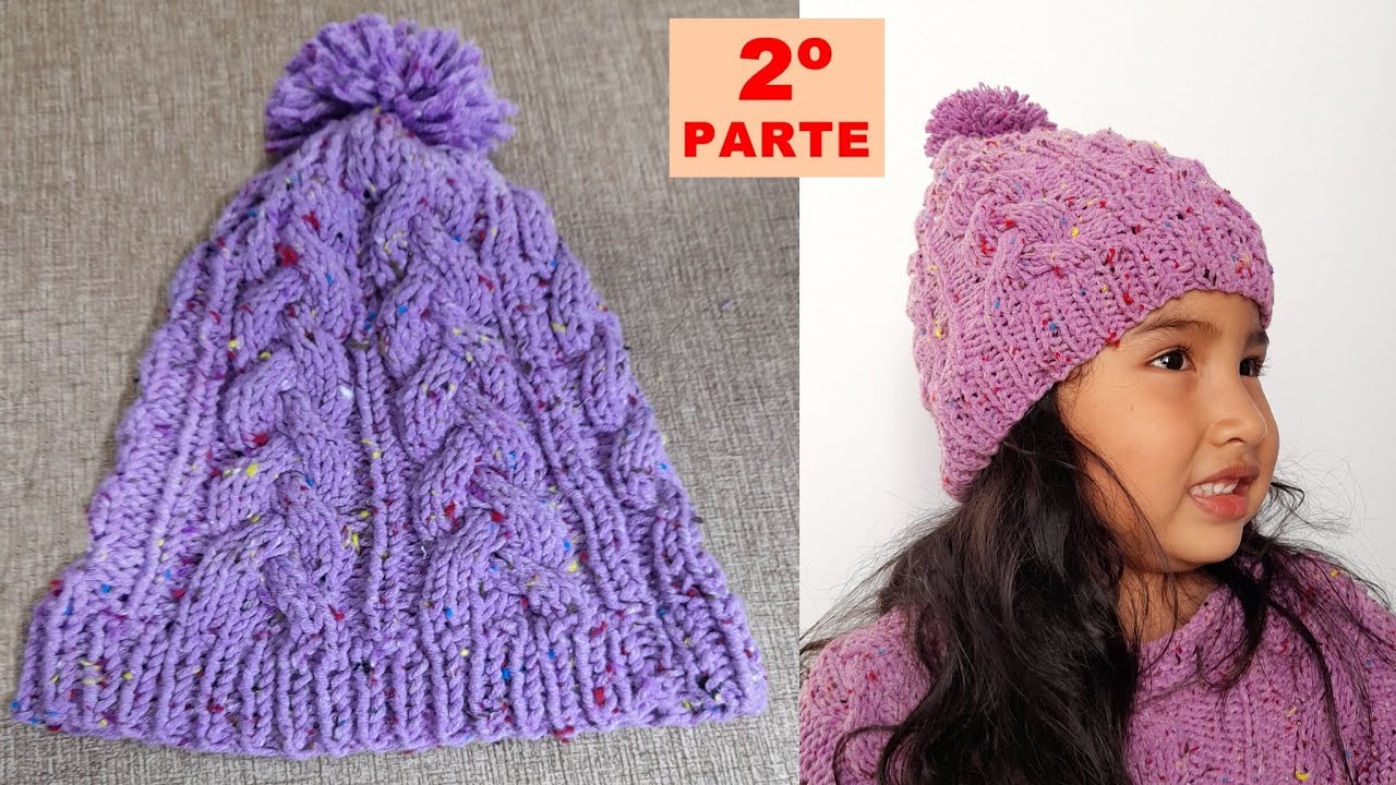 "Fácil de tejer" lindo Gorro para niñas y niños tejido en dos agujas con trenzas/2º parte gorro