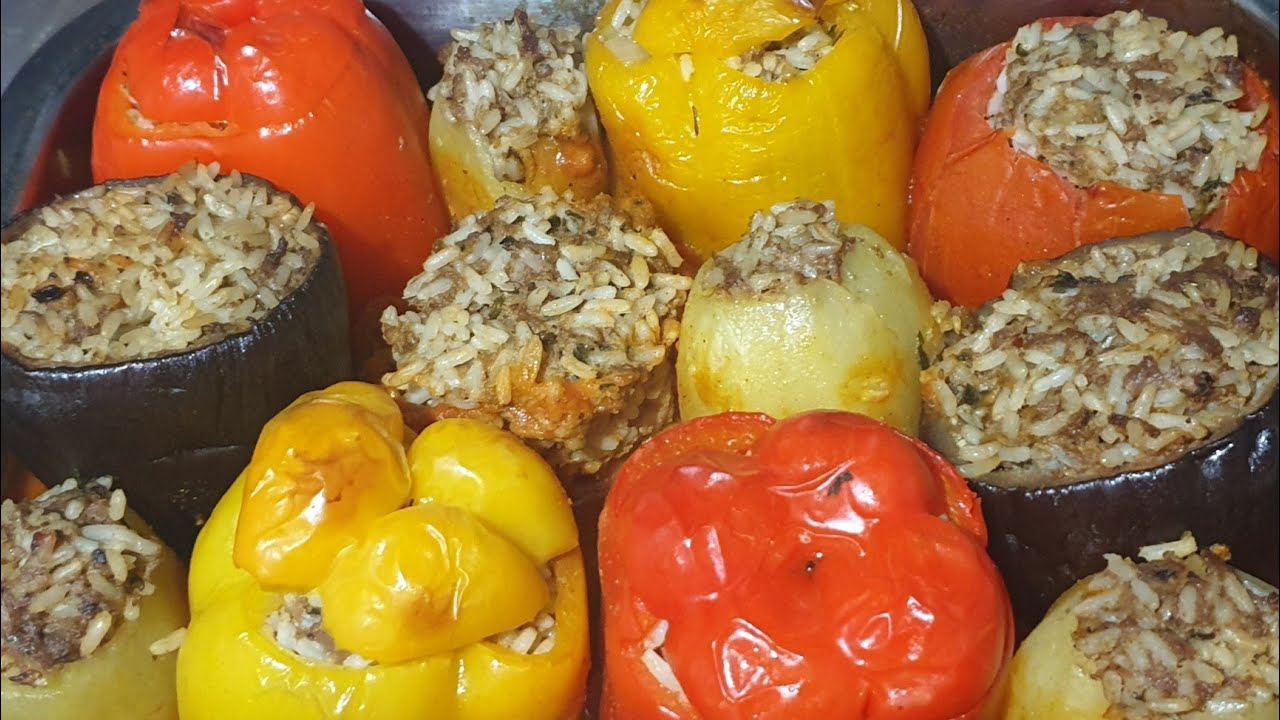 Légumes farcis à la viande hachée et riz خضر معمرة بالكفتة و الروز وجبة سريعة صحية و لذيذة 😋