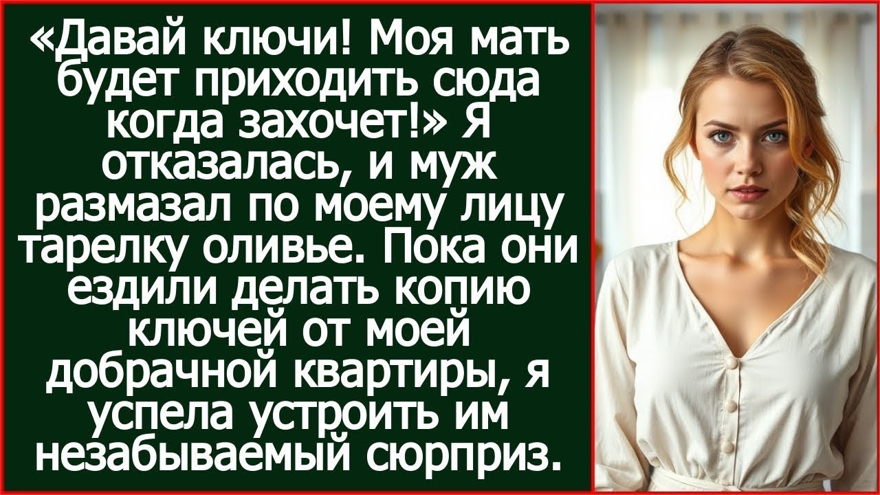 Давай ключи от своей квартиры! Моя мать будет приходить сюда когда захочет! Заорал муж.