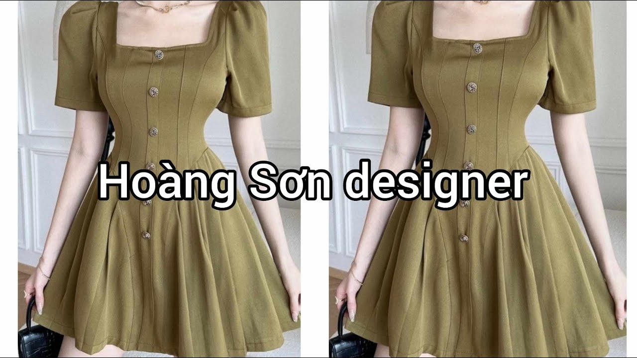 Dạy cắt may | hướng dẫn cách cắt đầm cổ vuông bổ mảnh thân xếp ly theo mẫu | Hoàng Sơn designer