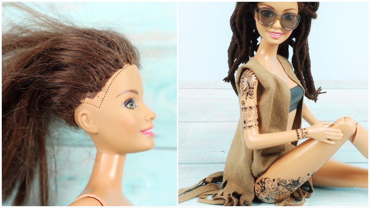 DIY Barbie with Rasta Dreadlocks Hair and Tattooed Doll Body, Hairstyles &Clothes