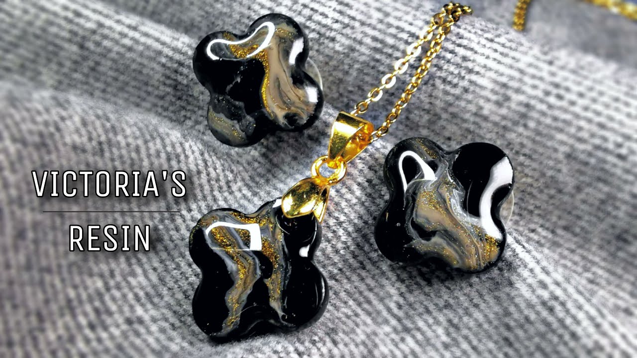 Marble texture flowers / UV resin earrings and pendant