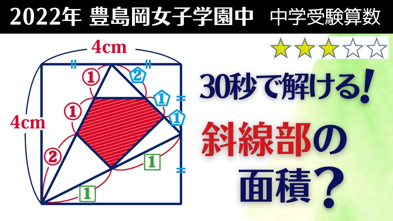 【中学受験算数】平面図形　気づけば簡単　2022年 豊島岡女子学園【基本問題の確認】