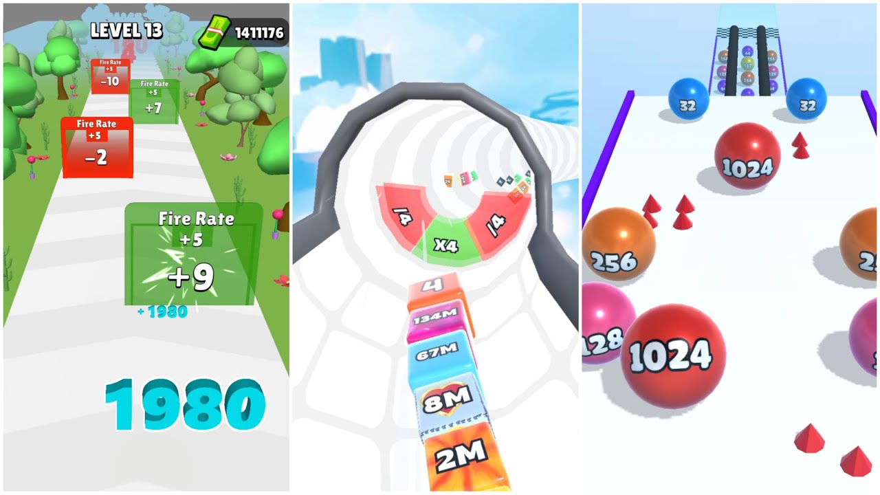 2048 Showdown: Jelly Tube Run vs Number Run vs Ball Merge | Epic Race 268B&rarr;% vs 176M vs 2048