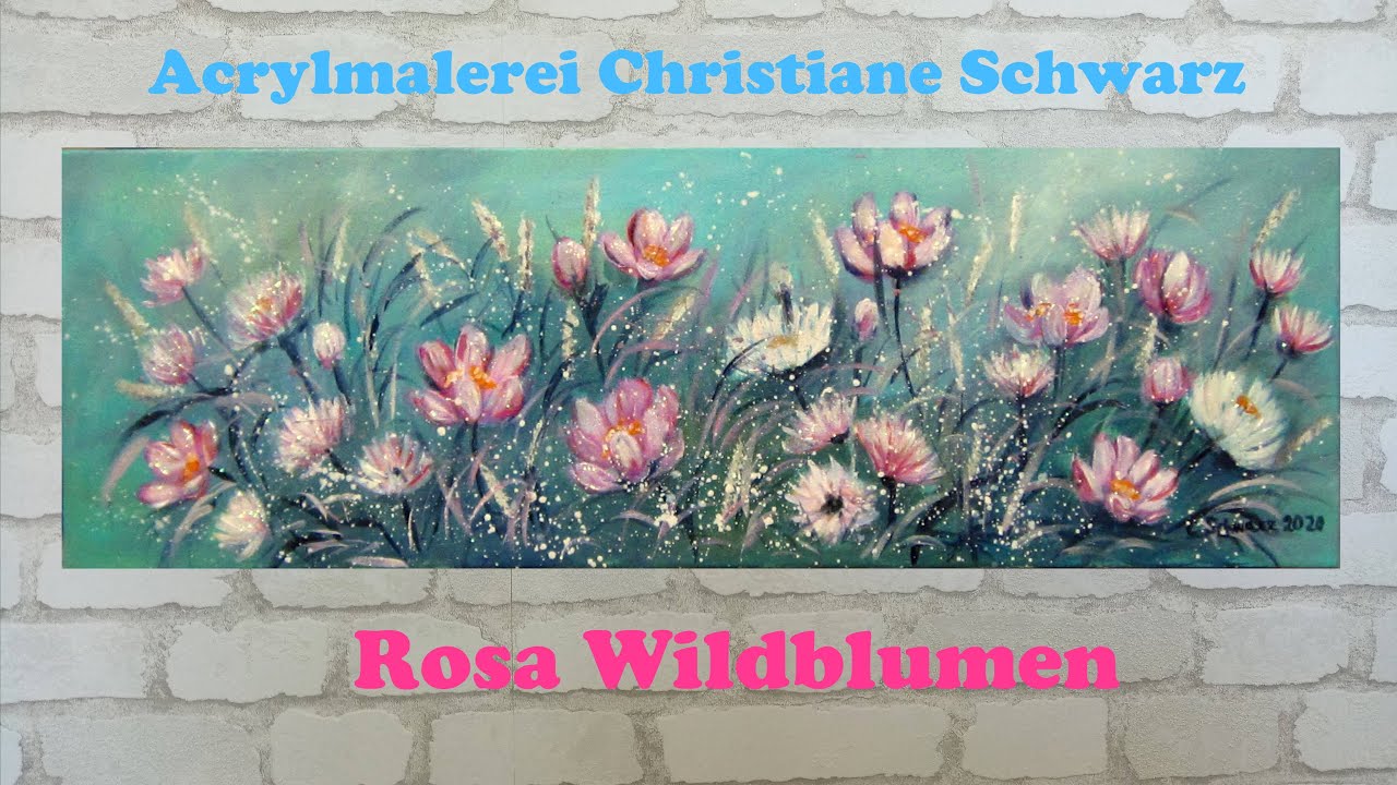 Rosa Wildblumen mit Glitter | Acrylmalerei Christiane Schwarz | painting abstract meadow flowers