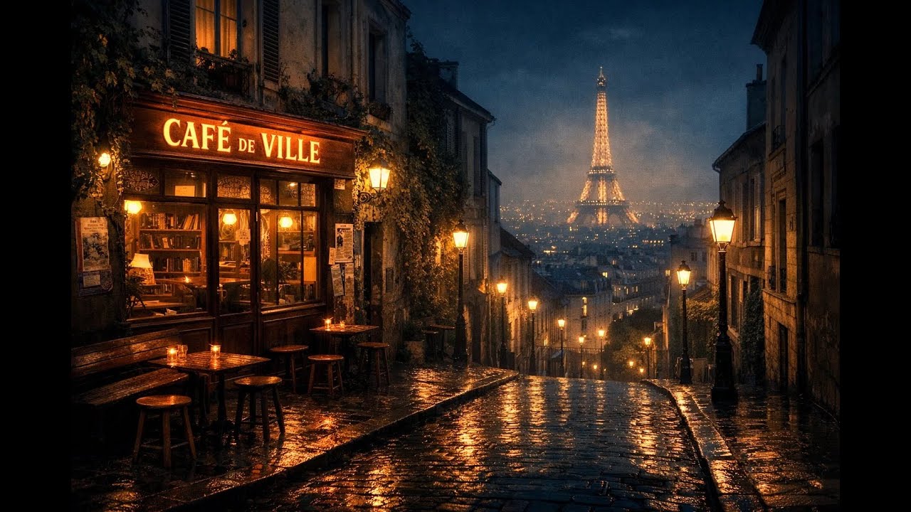 Lofi Chillhop Music: Rainy Paris Coffee Shop at Dusk 🌧️ For Study, Sleep, or Relaxation | 4K