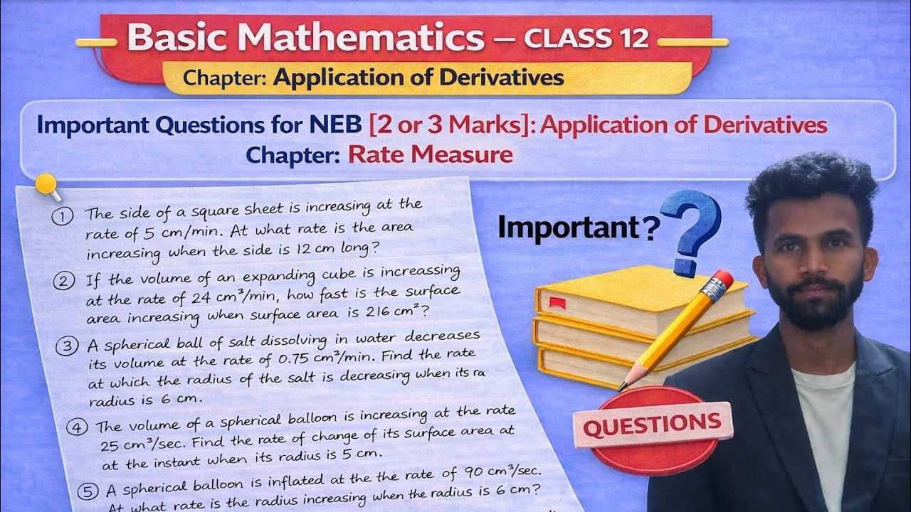 Class12||Application of derivatives||Rate measure||Important question for NEB