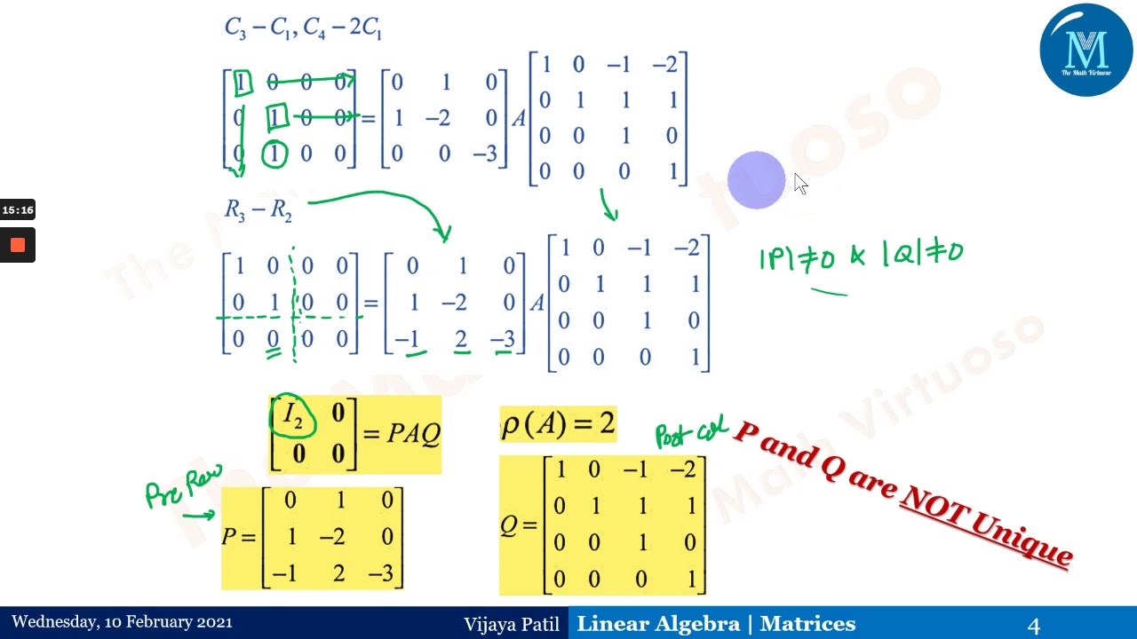 #Matrices | Linear Algebra | Rank of a matrix by PAQ Form