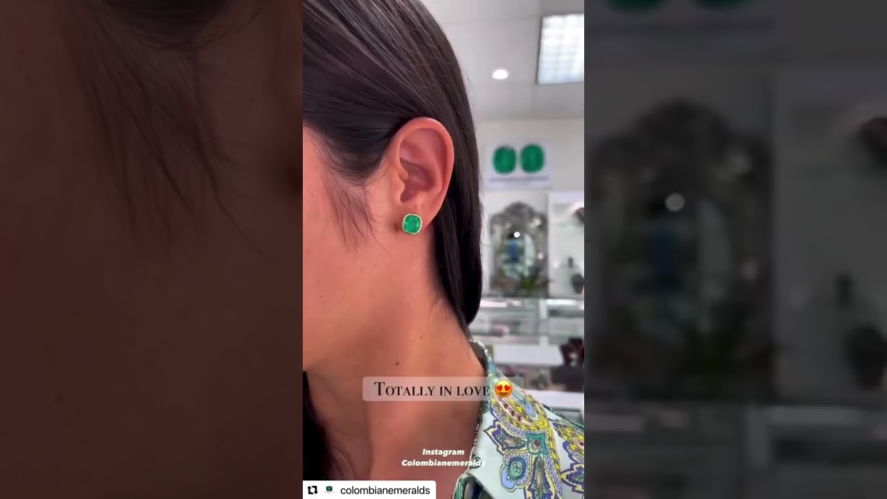 11.21tcw AAA Quality Colombian Emerald Cushion Cut Large Stud Statement Earrings 18K gift