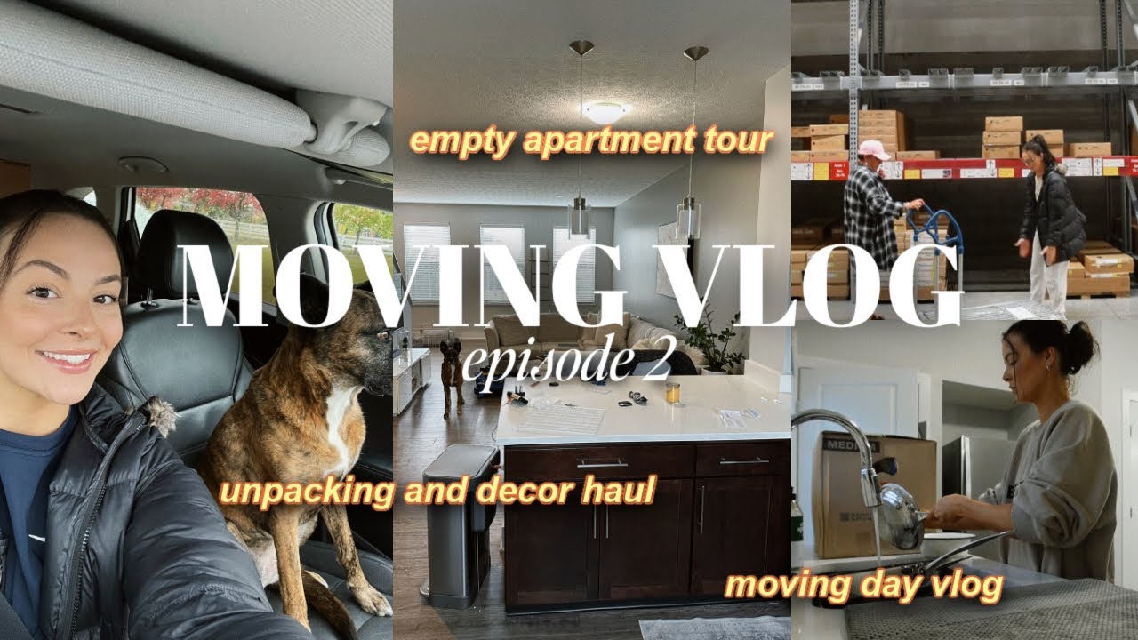 moving vlog ep. 2 📦 | empty apartment tour, unpacking and organizing, new bookshelf and home decor