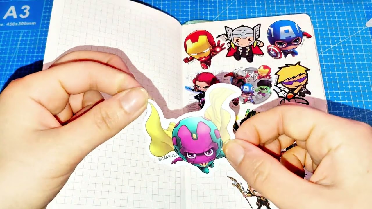 Page of Avengers. Scatchbook Asmr. Journaling.