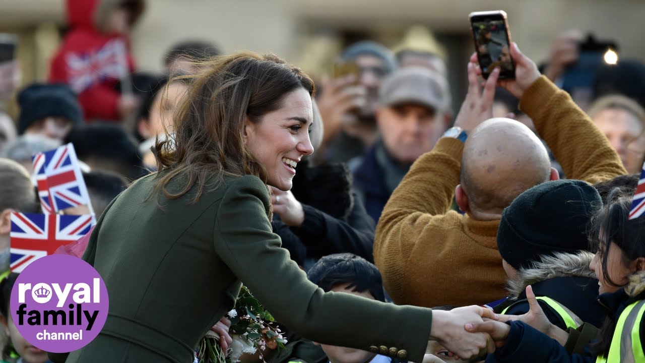 Duke and Duchess of Cambridge Greeted by Crowds Outside Bradford City Hall