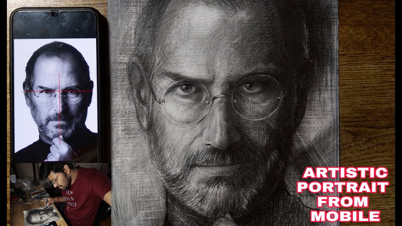 Mobile se artistic portrait drawing: drawing Steve Jobs artistically
