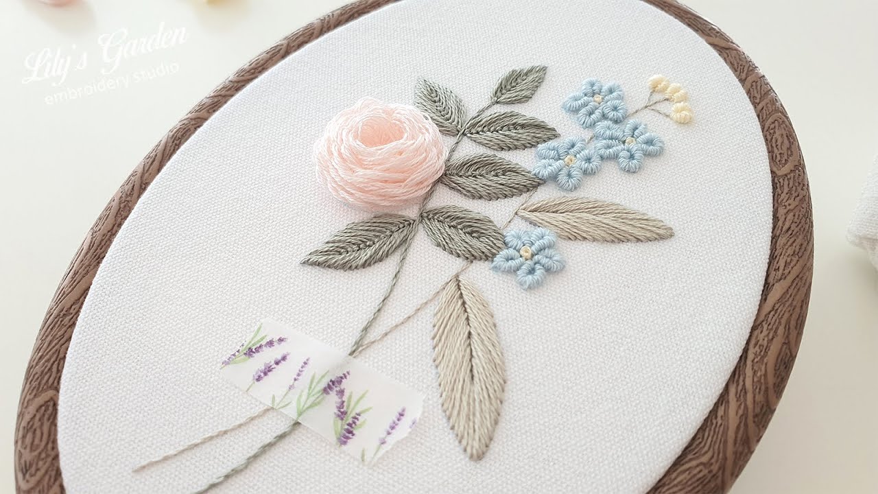 Eng sub 나홀로 프랑스자수 no.106 장미와 블루스타 rose&Blue star, 입체자수, 3D flower embroidery