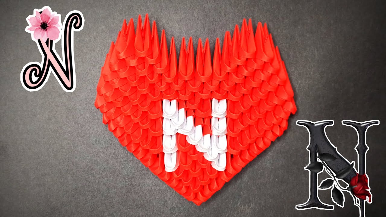 عمل قلب اوريغامي مع حرف N من الورق || 3D Origami Heart letter N