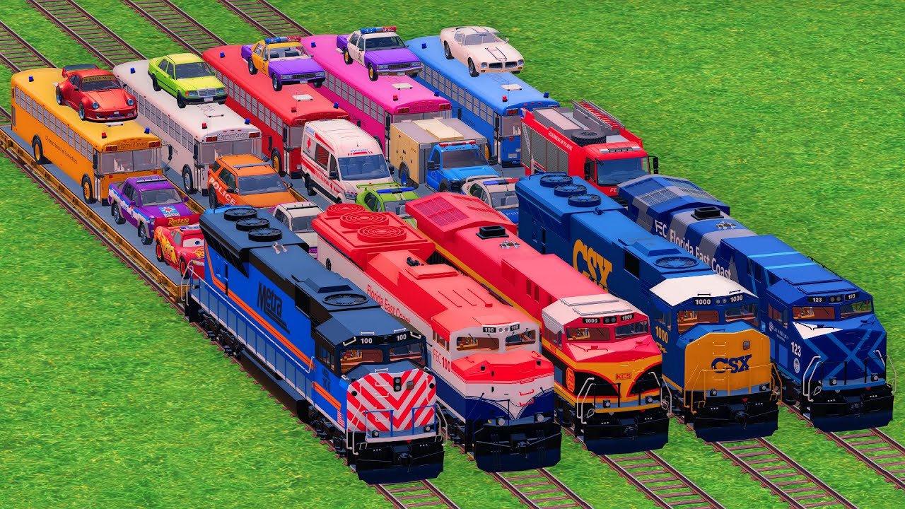 TRANSPORTING ALL VEHICLES CARS, TRUCKS, POLICE, FIRE ENGINE WITH TRAIN! Farming Simulator 22