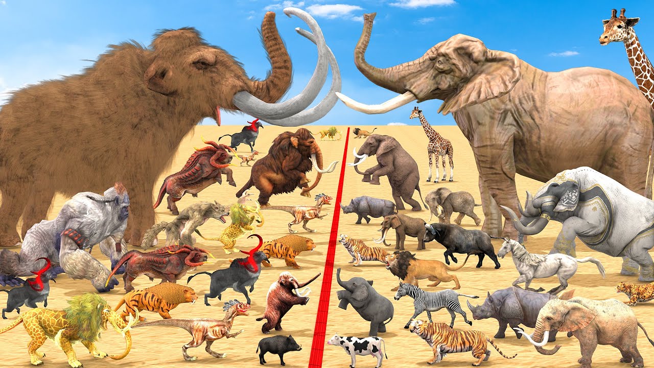 Animal Epic Battle Prehistoric Mammals VS Modern Mammals Size Animal Revolt Battle Simulator