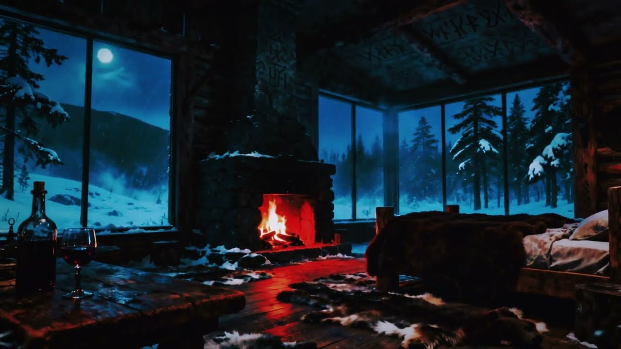 Cozy Winter Cabin Ambience🔥 Pretty Crackling Fireplace Soft Falling Snow😴 No Ads Better Long Life