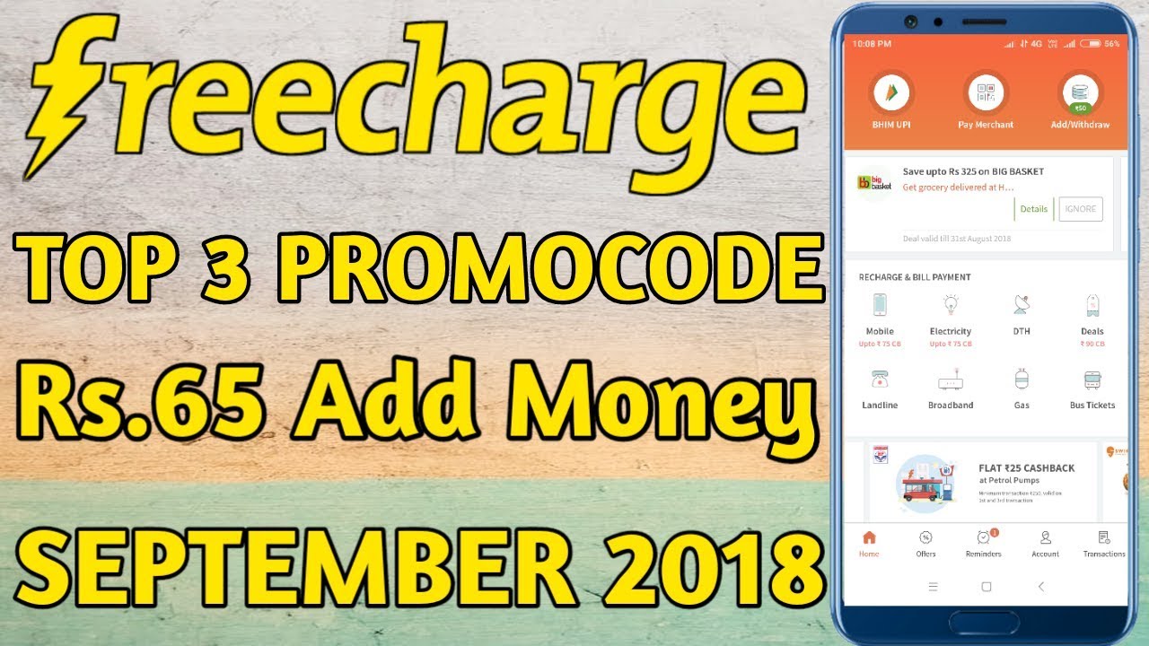 FreeCharge New Official Offer Rs.65 Add Money For All User FreeCharge Offer Today September 2018