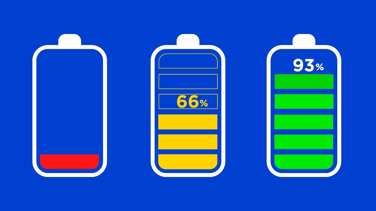 Battery charging 0 to 100 animation blue screen video