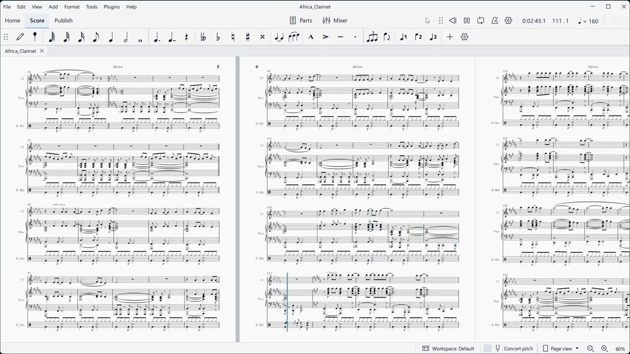 Africa (Jeff Pocoro, David Paich).  Music for clarinet accompanied with piano and drums.